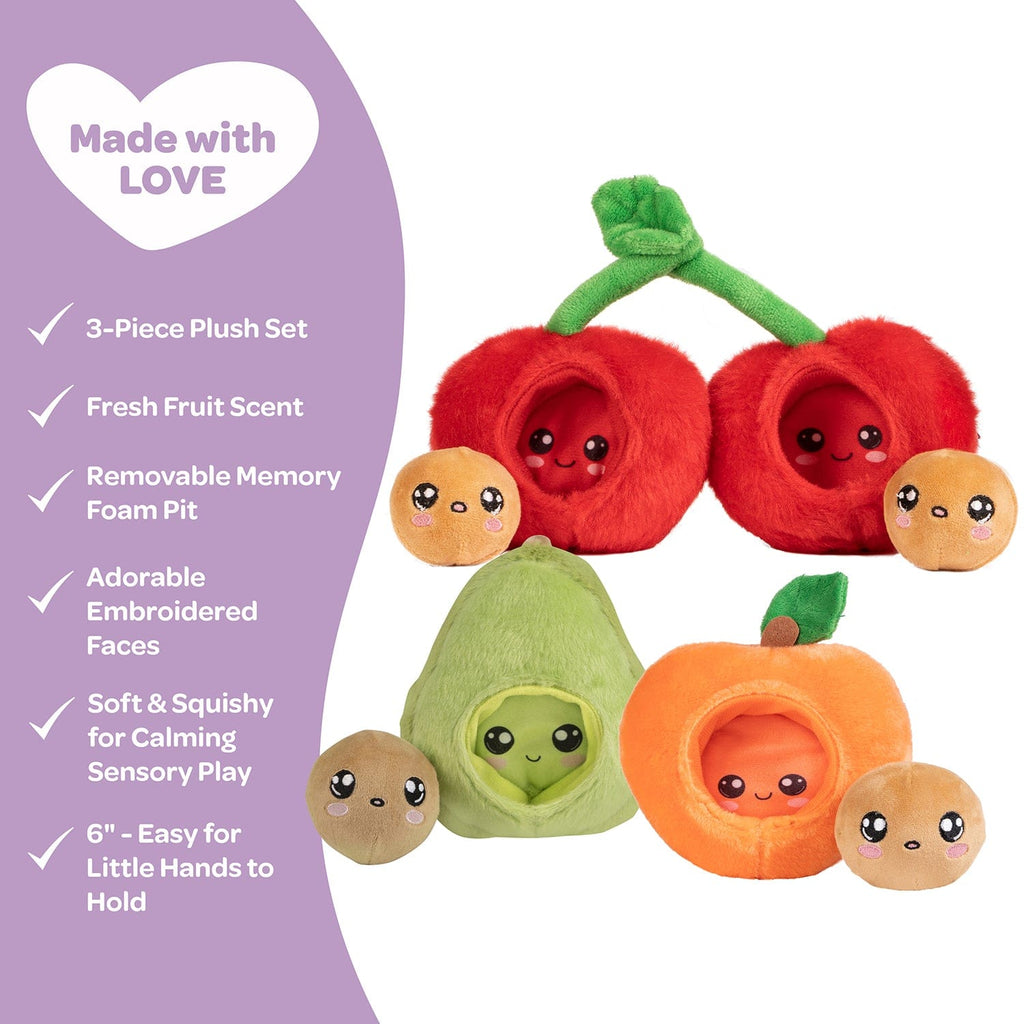 Adora Soft Fruit Plush 3-Piece Set, 6" Avocado, Cherry, Peach Plush