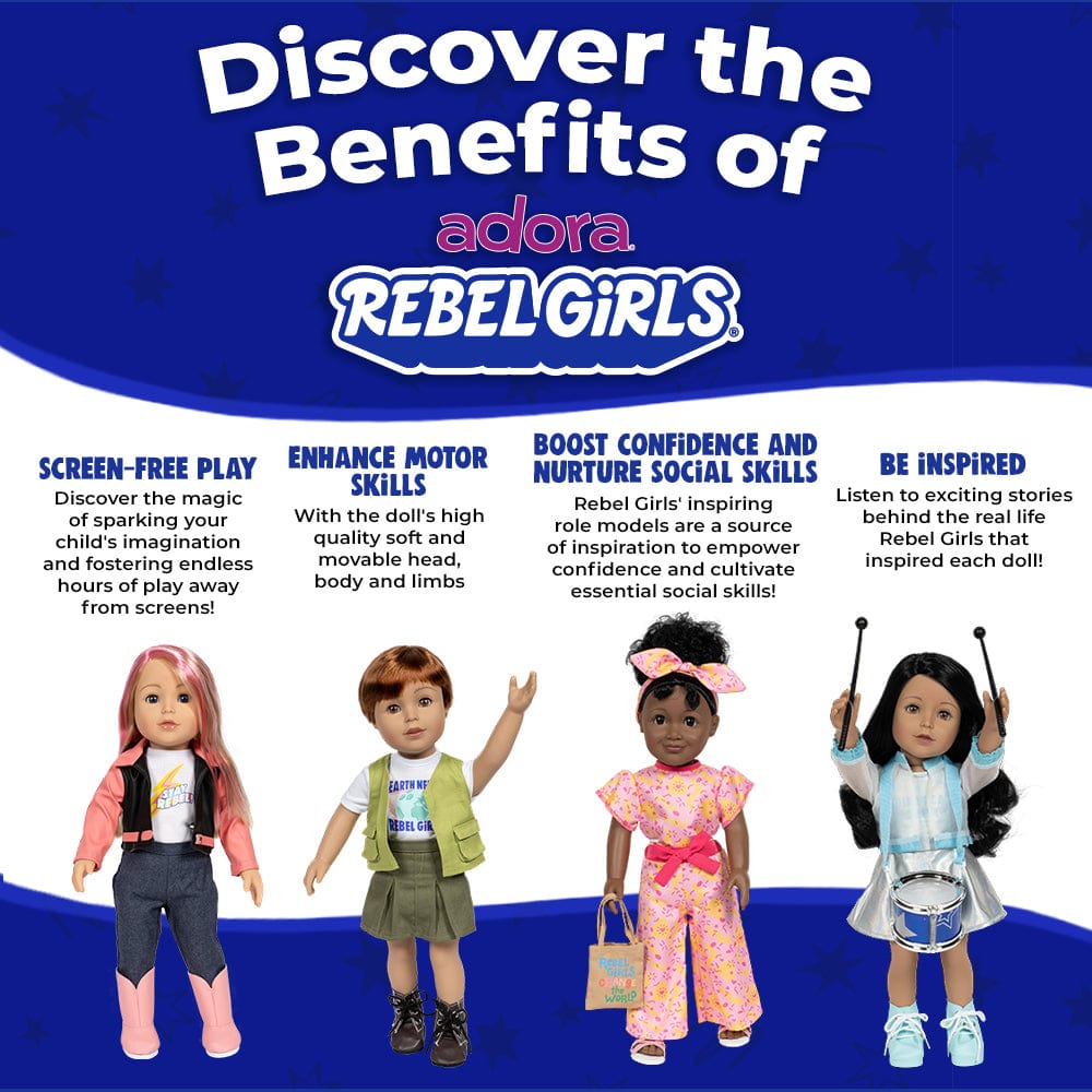 Adora 18" Rebel Girls Doll Creator, inspired by drummer Millo Castro Zaldarriaga