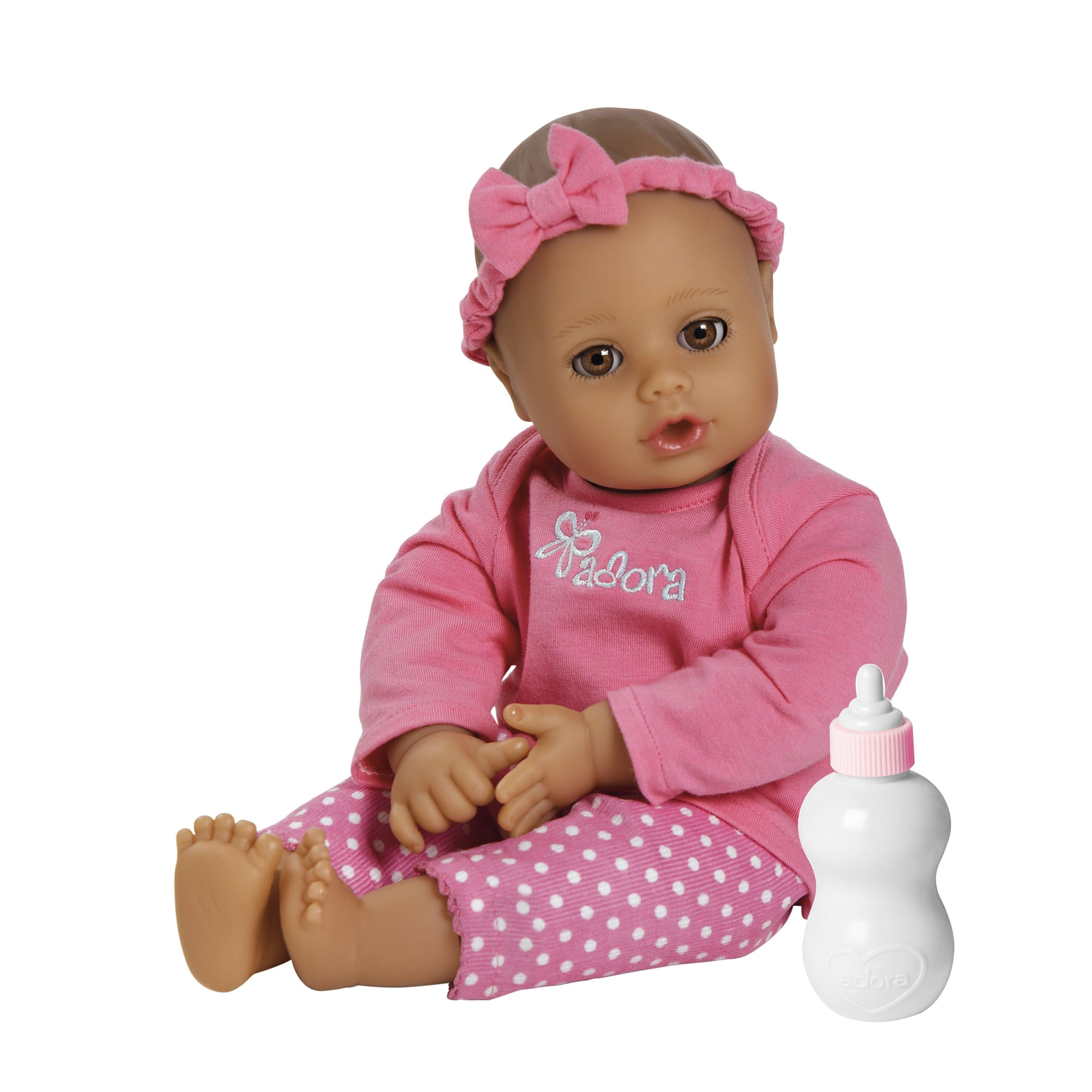 Babi Baby Doll - Gray-Blue Eyes and Pink Hat 14-inch Baby Doll with Pink  PJs