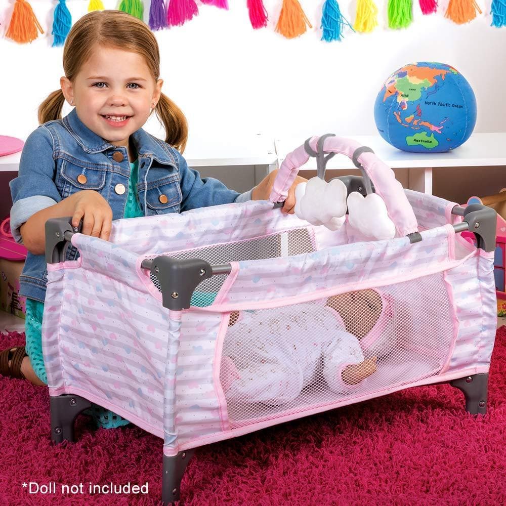 COLLAPSIBLE CRIB TOY,PINK DOLL TRAVEL COT WITH CARRY CASE AS