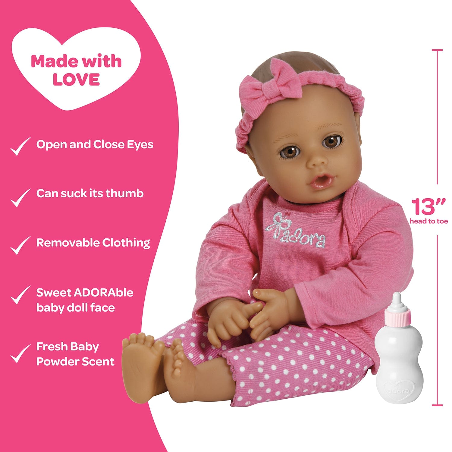 Adora PlayTime Baby Doll Pink, Baby Toy for 1 Year Old Girls